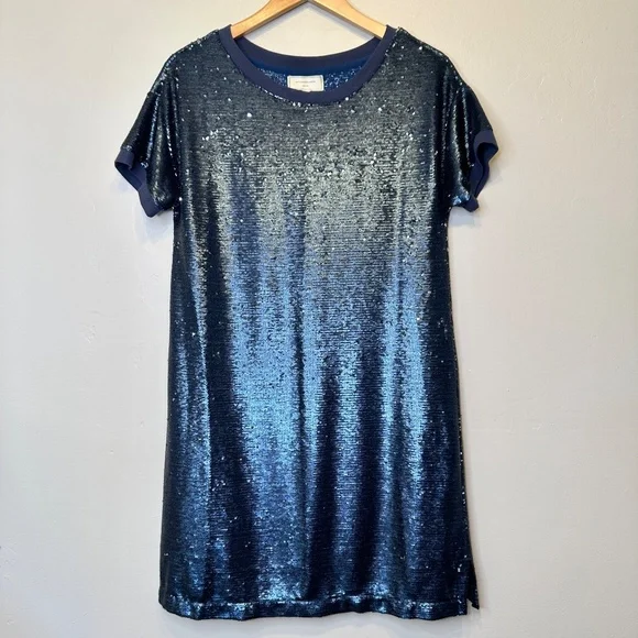 Moulinette Soeurs Antro Sequined Interstellar Navy Jewel Tone Tunic Shirt Dress - Picture 4 of 15